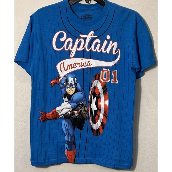 Marvel Captain America Youth/Kids Super Hero Fun Size L Blue Short Sleeve TShirt - Picture 1 of 7